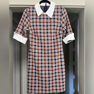 Brown/Blue plaid dress with built in white collars